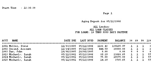 trakker loan servicing software help file aging report example