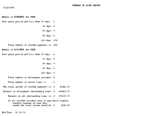 trakker loan servicing software help file aging report example