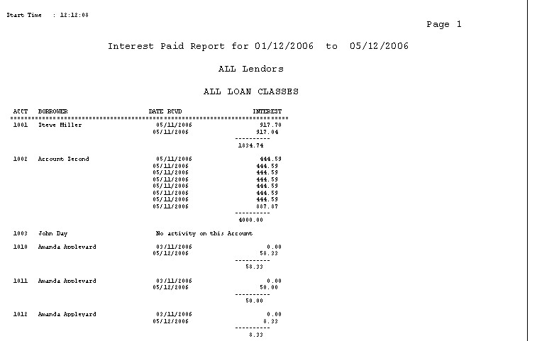 Interest Paid Report - Example